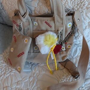 Madden Girl Beige Tote with Egg and Bacon Design